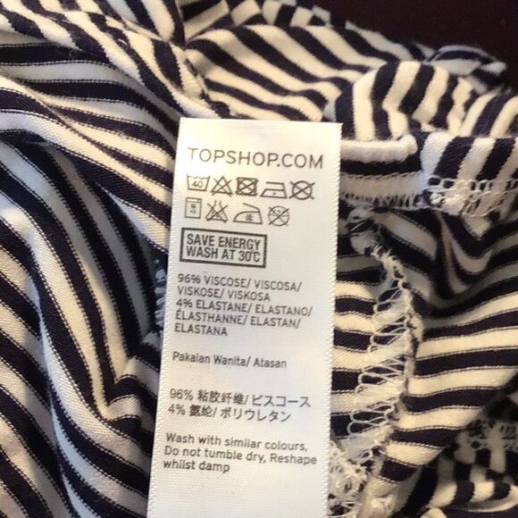 Top Shop Body Suit Black White Stripe Spaghetti Straps Blouson Top Size 4 Tall - Picture 7 of 10